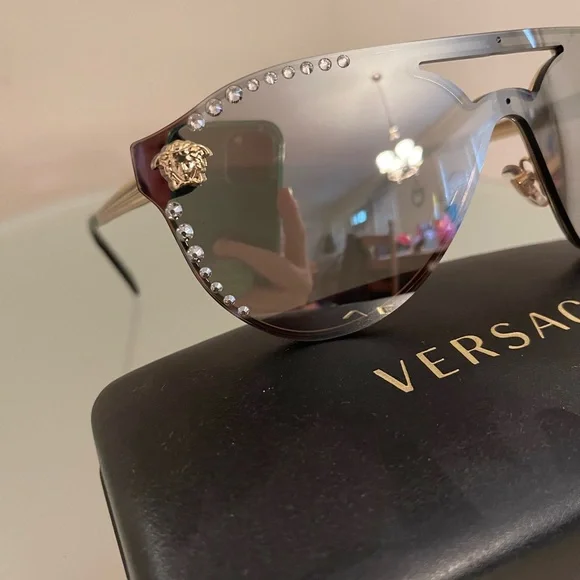 Versace Medusa 60mm Crystal Shield Sunglasses - Picture 2 of 4